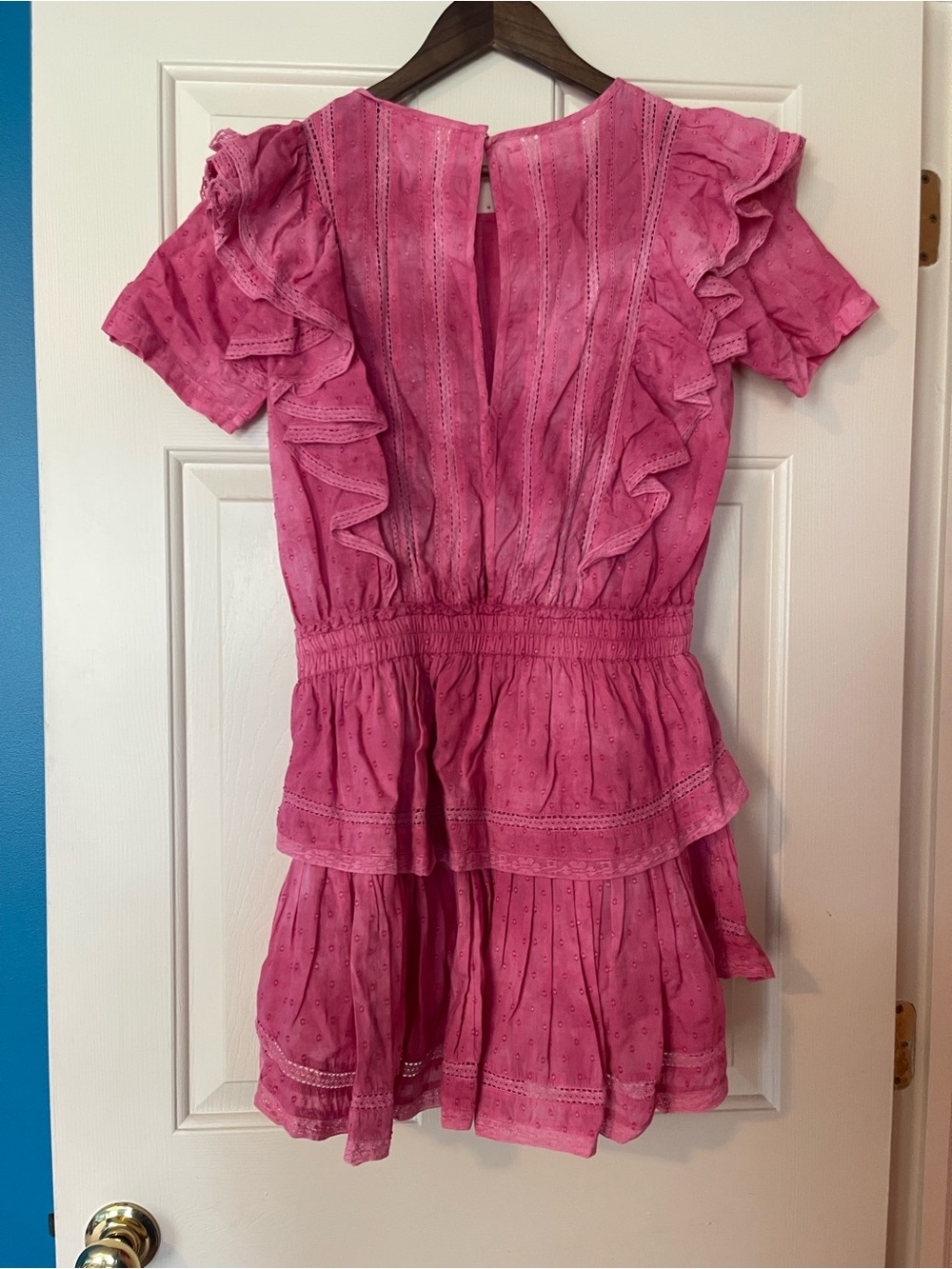 LoveShackFancy Pink Swiss Dot Ruffle Mini Dress Size M Cottagecore Romantic - Picture 3 of 8